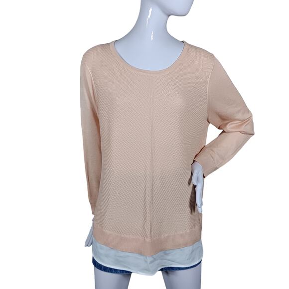Calvin Klein Blouse Fine Knit Peach Size Large Mock Layered Long Sleeve - Picture 1 of 9